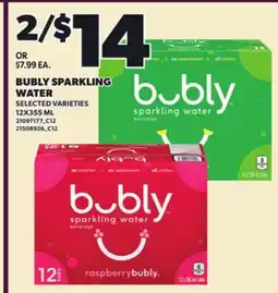 Loblaws BUBLY SPARKLING WATER, 12X355 ML offer