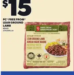 Loblaws PC FREE FROM LEAN GROUND LEAN GROUND LAMB, 454 G offer