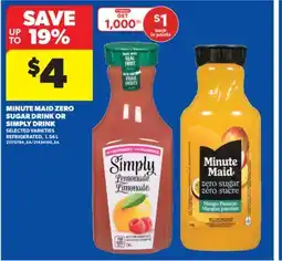 Real Canadian Superstore MINUTE MAID ZERO SUGAR DRINK OR SIMPLY DRINK, 1.54 L offer