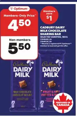 Real Canadian Superstore CADBURY DAIRY MILK CHOCOLATE SHARING BAR, 180 G offer