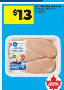 Real Canadian Superstore PC CHICKEN BREASTS, 3'S UP TO 630 G offer
