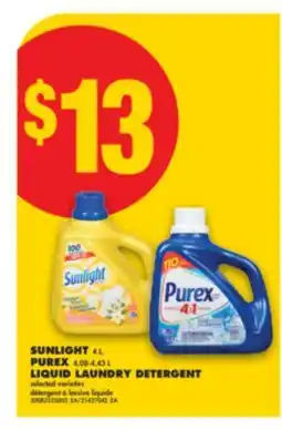 No Frills SUNLIGHT 4 L, PUREX 4.08-4.43 L LIQUID LAUNDRY DETERGENT offer