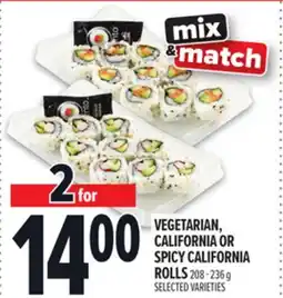 Metro VEGETARIAN, CALIFORNIA OR SPICY CALIFORNIA ROLLS offer
