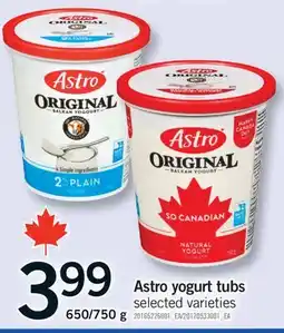 Fortinos ASTRO YOGURT TUBS, 650/750 G offer
