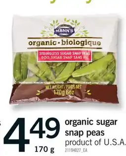 Fortinos ORGANIC SUGAR SNAP PEAS, 170 G offer