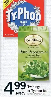 Fortinos TWININGS OR TYPHOO TEA, 20/80's offer