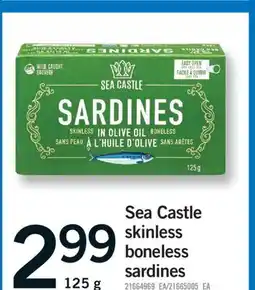 Fortinos SEA CASTLE SKINLESS BONELESS SARDINES, 125 G offer