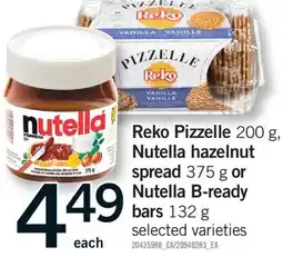 Fortinos Reko Pizzelle, 200 g Nutella hazelnut spread, 375 g or Nutella B-ready bars, 132 g offer