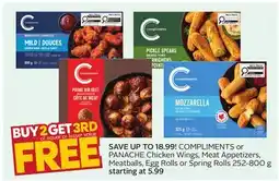 Sobeys COMPLIMENTS or PANACHE Chicken Wings, Meat Appetizers, Meatballs, Egg Rolls or Spring Rolls offer