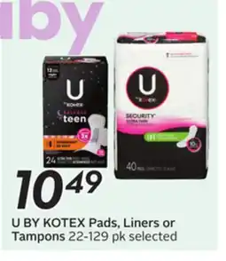 Sobeys U BY KOTEX Pads, Liners or Tampons offer
