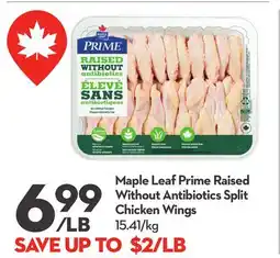 Longo's Maple Leaf Prime Raised Without Antibiotics Split Chicken Wings offer