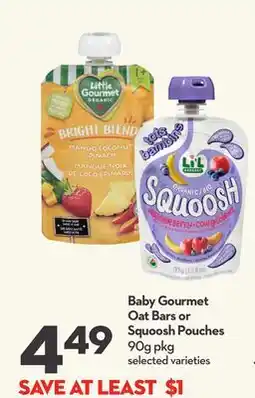 Longo's Baby Gourmet Oat Bars or Squoosh Pouches offer