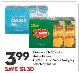 Longo's Oasis or Del Monte Juice Boxes offer