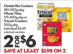 Longo's Ritz Crackers 180-200g pkg, Wheat Thins 175-200g pkg or Triscuit Crackers 200g pkg offer