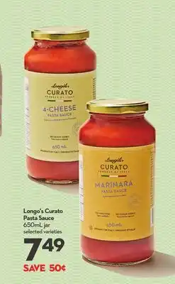 Longo's Curato Pasta Sauce offer