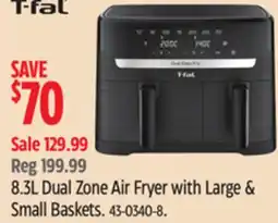 Canadian Tire T-fal 8.3L Dual Zone Air Fryer with Large & Small Baskets offer