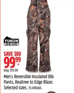 Canadian Tire Yukon Gear Men's Reversible Insulated Bib Pants, Realtree to Edge Blaze offer