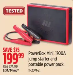 Canadian Tire Motomaster PowerBox Mini. 1700A jump starter and portable power pack offer