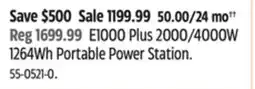 Canadian Tire E1000 Plus 2000/4000W 1264Wh Portable Power Station offer