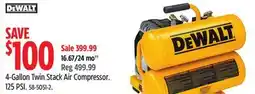 Canadian Tire Dewalt 4-Gallon Twin Stack Air Compressor. 125 PSI offer