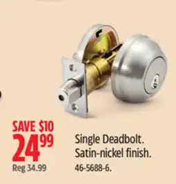 Canadian Tire Garrison Single Deadbolt. Satin-nickel finish offer