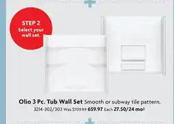 Home Hardware Olio 3 Pc. Tub Wall Set Smooth or subway tile pattern offer