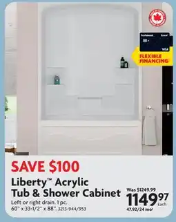 Home Hardware Liberty Acrylic Tub & Shower Cabinet offer