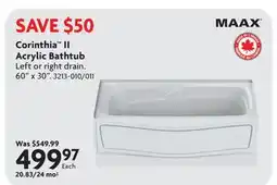 Home Hardware Corinthia II Acrylic Bathtub offer