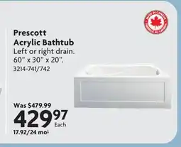Home Hardware Prescott Acrylic Bathtub offer