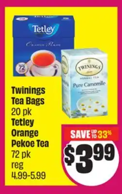 Chalo FreshCo Twinings Tea Bags 20 pk Tetley Orange Pekoe Tea 72 pk offer