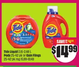 Chalo FreshCo Tide Liquid 2.15-2.48 L Pods 25-42 pk or Gain Flings 25-42 pk offer