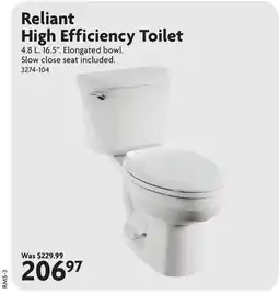 Home Hardware Reliant High Efficiency Toilet offer