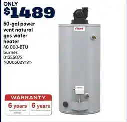 RONA Giant 50-gal power vent natural gas water heater offer