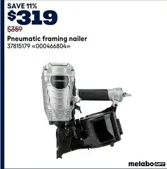 RONA METABO HPT Pneumatic framing nailer offer