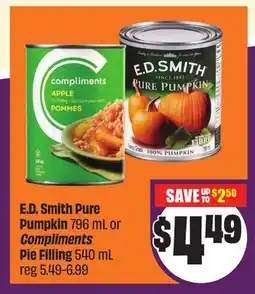 FreshCo E.D Smith Pure Pumpkin 796 mL OR Compliments Pie Fillings Pie Filling 540 mL offer