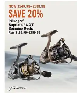 Cabela's Pflueger Supreme & XT Spinning Reels offer
