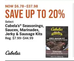 Cabela's Select Cabela's Seasonings, Sauces, Marinades, Jerky & Sausage Kits offer