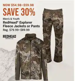 Cabela's RedHead Explorer Fleece Jackets or Pants offer