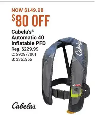 Cabela's Cabela's Automatic 40 Inflatable PFD offer