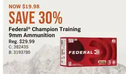 Cabela's Federal Champion Training 9mm Ammunition offer