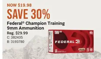 Cabela's Federal Champion Training 9mm Ammunition offer