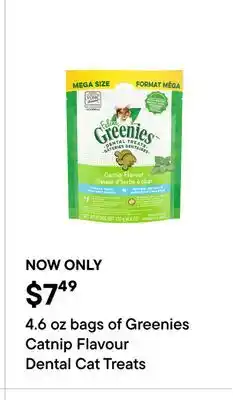 Petvalu 4.6 oz bags of Greenies Catnip Flavour Dental Cat Treats offer