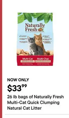 Petvalu 26 lb bags of Naturally Fresh Mufti-Cat Quick Clumping Natural Cat Litter offer