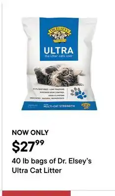 Petvalu 40 lb bags of Dr. Elsey's Ultra Cat Litter offer