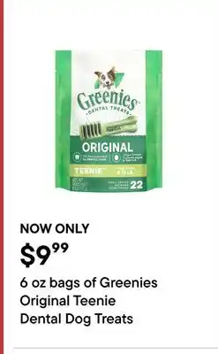 Petvalu 6 oz bags of Greenies Original Teenie Dental Dog Treats offer