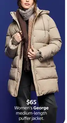 Walmart Women's George medium-length puffer jacket offer