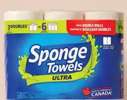 Walmart Paq. de 3 rouleaux doubles d'essuie-tout Ultra de SpongeTowels offer