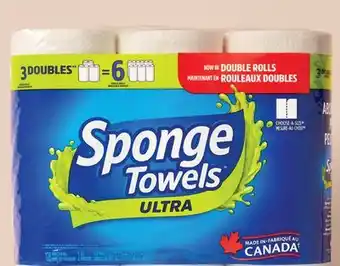 Walmart Paq. de 3 rouleaux doubles d'essuie-tout Ultra de SpongeTowels offer