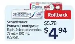 Walmart Sensodyne or Pronamel Toothpaste offer