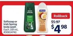 Walmart SOFTSOAP or IRISH SPRING BODY WASH offer